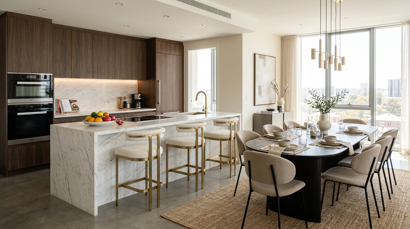 Premium serviced apartment living and dining area